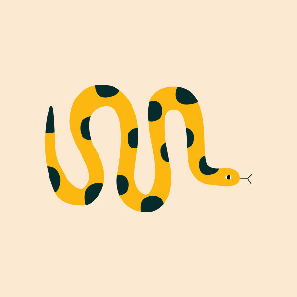 黄色热带蛇手绘矢量插图。孤立的彩色蛇在平面风格的标志或图标。图片下载
