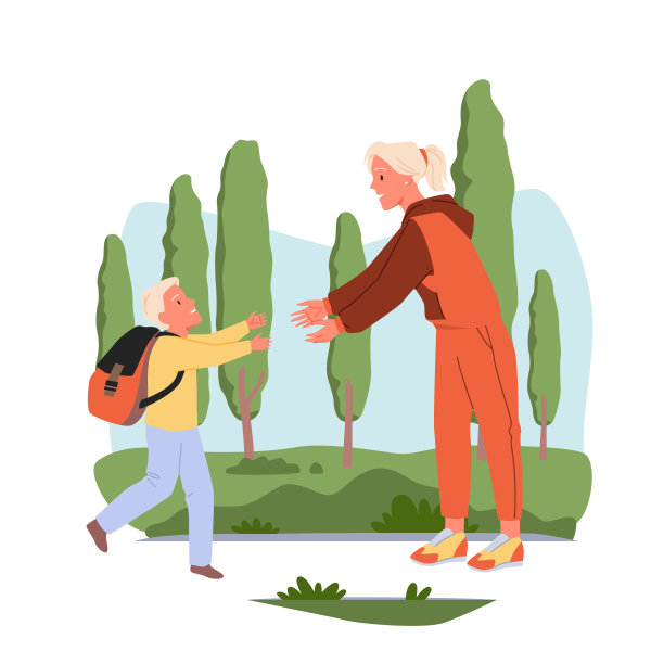 母亲等儿子放学的场景图片下载