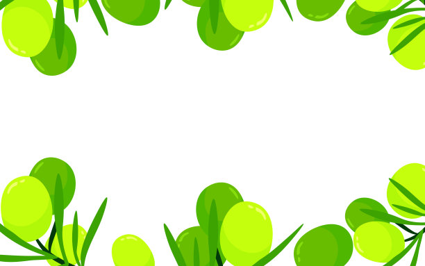 绿色橄榄水果和树枝卡通插图孤立在白色背景。向量缤纷新鲜有机健康食品理念。标志品牌横幅设计。边界框。图片下载