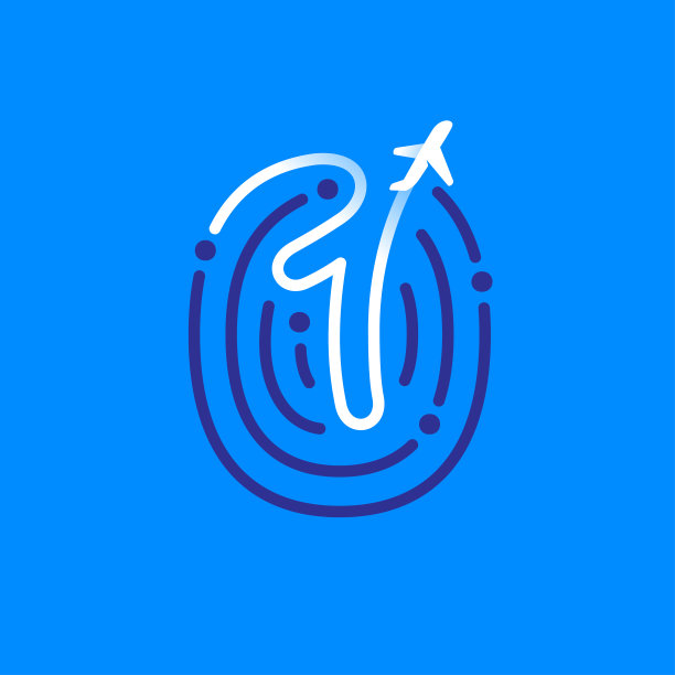 第一个标志由飞机指纹和飞机的踪迹。蓝白线图标。图片下载