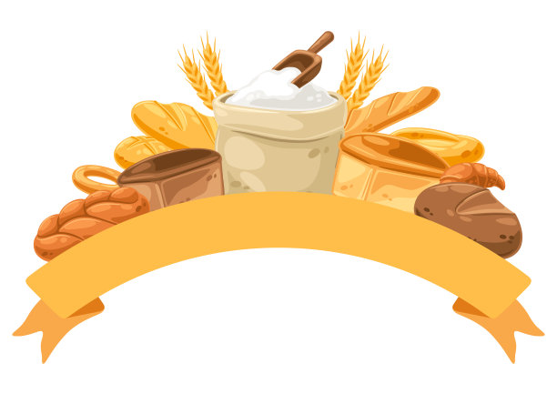 背景是面包和所有用于烘焙的材料。面包店和杂货店的图片。健康食品。图片下载