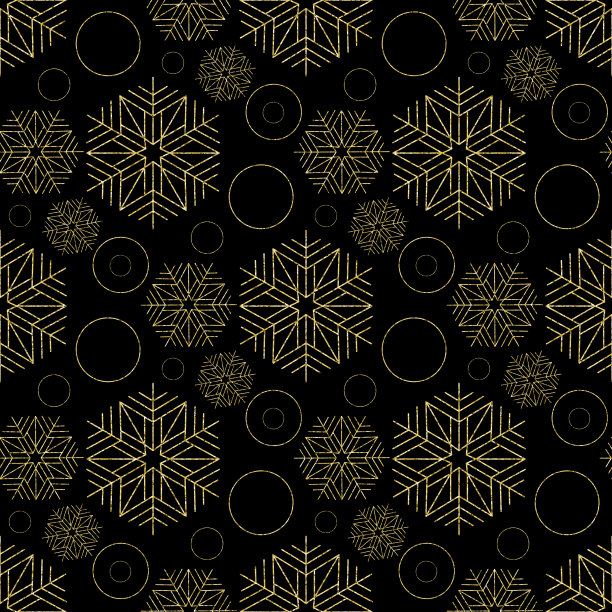 金色背景圣诞节闪闪发光无缝图案与雪花金色球图片下载