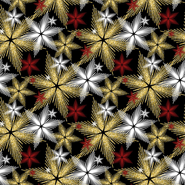 金色背景圣诞无缝图案与雪花金色闪亮的设计图片下载