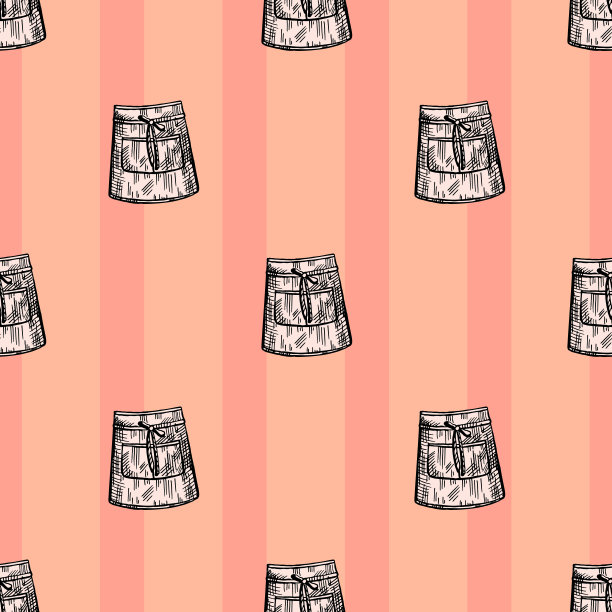 围裙短刻无缝图案。厨师工作围裙，厨房餐厅或咖啡馆的手绘风格。图片下载