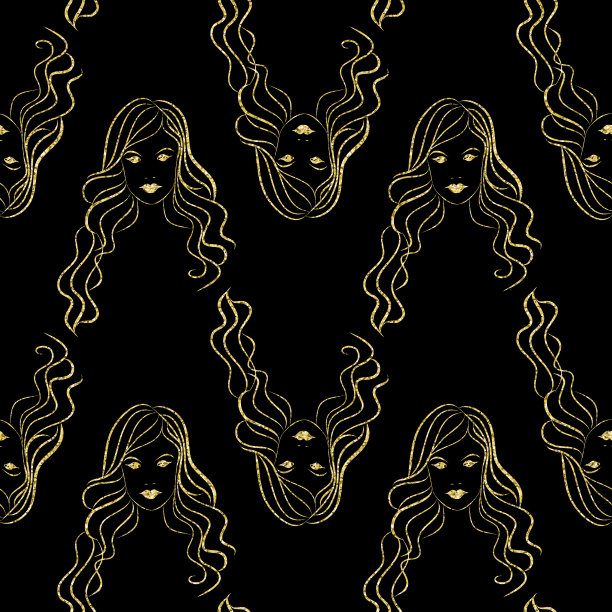 金色肖像少女模特美无缝图案为美容院闪亮闪亮图片下载
