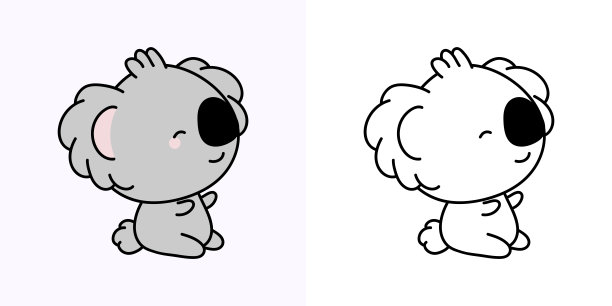 剪纸树袋熊多色和黑色和白色。可爱的夹子艺术考拉。矢量插画卡哇伊动物贴纸，婴儿淋浴，着色页，衣服的打印。图片下载