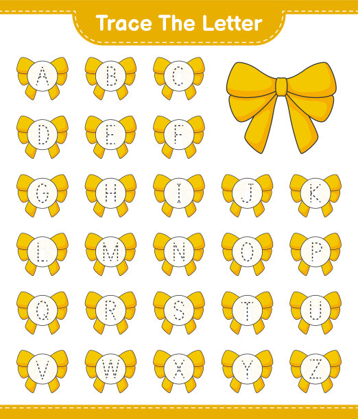 跟踪信。用丝带追踪字母字母。教育儿童游戏，可打印的工作表，矢量插图图片下载