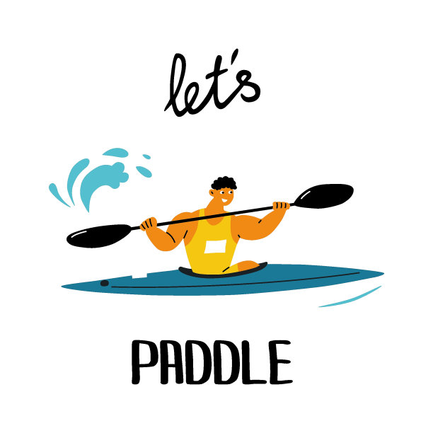 皮艇运动员冲刺划桨。我们桨刻字。矢量艺术。图片下载