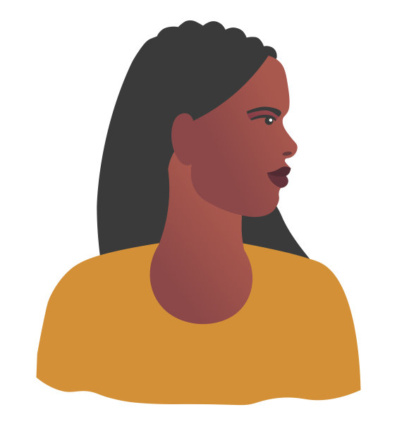 穿着芥末色毛衣的年轻黑人女性肖像。脸部侧面的非洲裔美国女性。平面风格的插图。图片下载