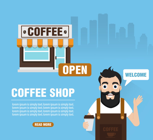 受欢迎的咖啡馆。咖啡店设计理念扁平化横幅图片下载