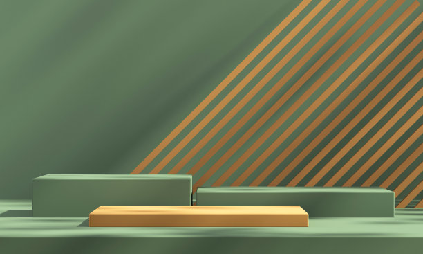 3D绿色和橙色产品平台展示与橙色背景和树影，夏季产品模型背景，3D渲染插图图片下载