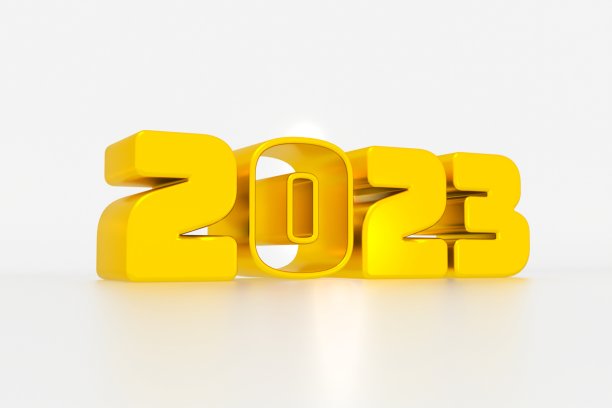 金属金“2023”字母的3D插图图片下载
