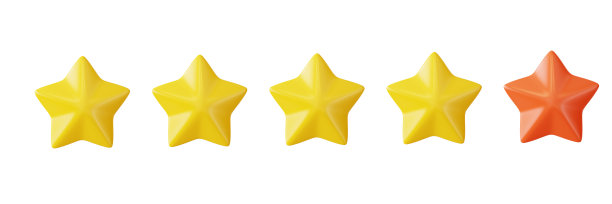 五颗星排成一行。有光泽的黄色和红色。图片下载