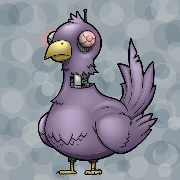 紫色机器鸟准备编程卡通插图图片下载