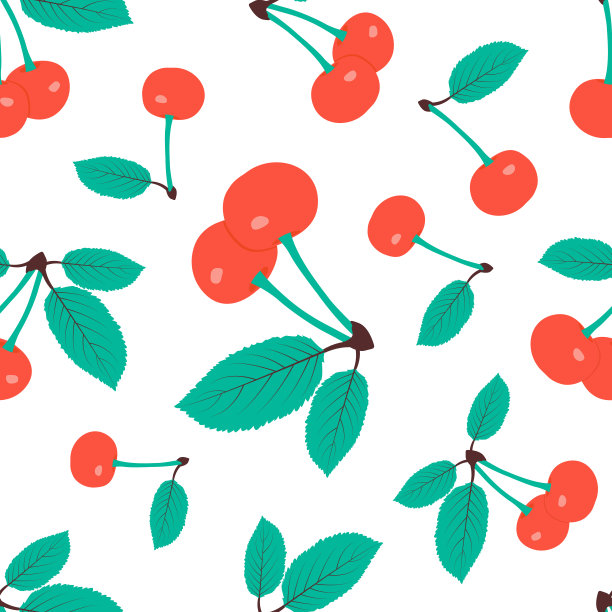 樱桃叶扁平无缝图案图片下载