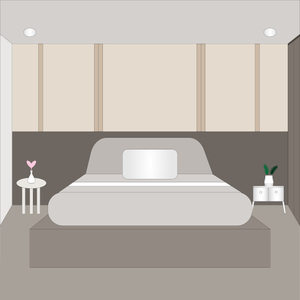 带床头柜的最小卧室图片下载