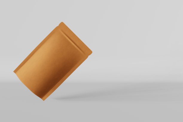 平衡纸袋模型白色背景3D渲染。商品包装设计。纯棕色牛皮包装咖啡图片下载