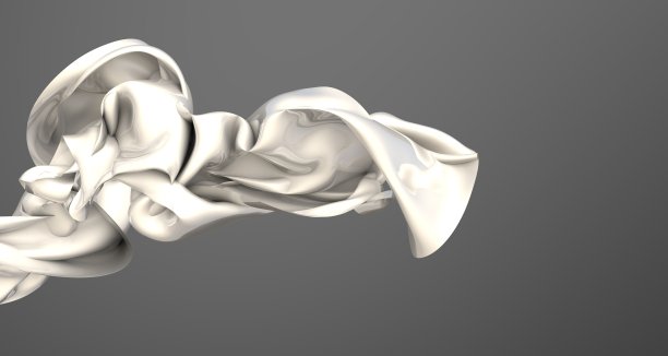 白色，有光泽的动态织物在灰色的背景。时尚背景。图片下载