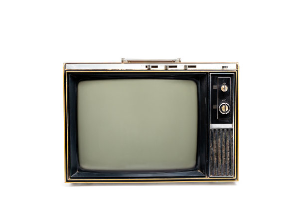 老式复古电视，白底黑屏。剪切路径图片下载