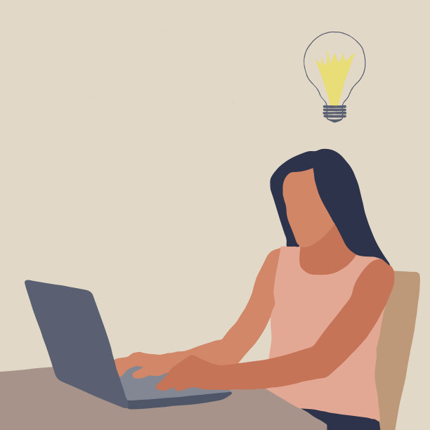 一个自由职业女孩正坐在她面前工作图片下载