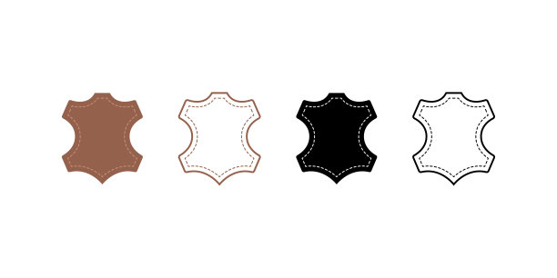 皮革标签，矢量动物皮服装套装。工艺的衣服象征。图片下载