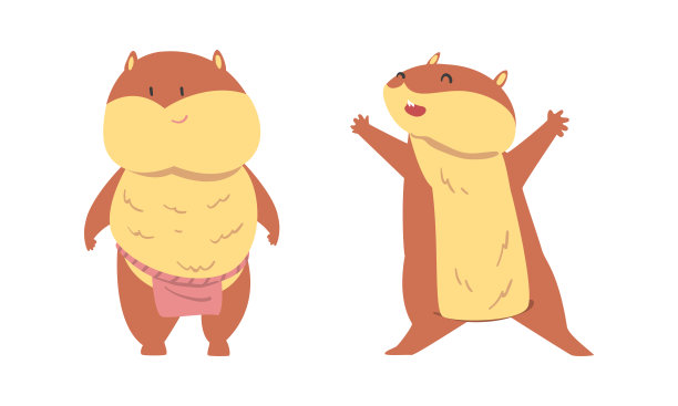 可爱的仓鼠角色与坚实的身体站立和伸出爪子向量集图片下载