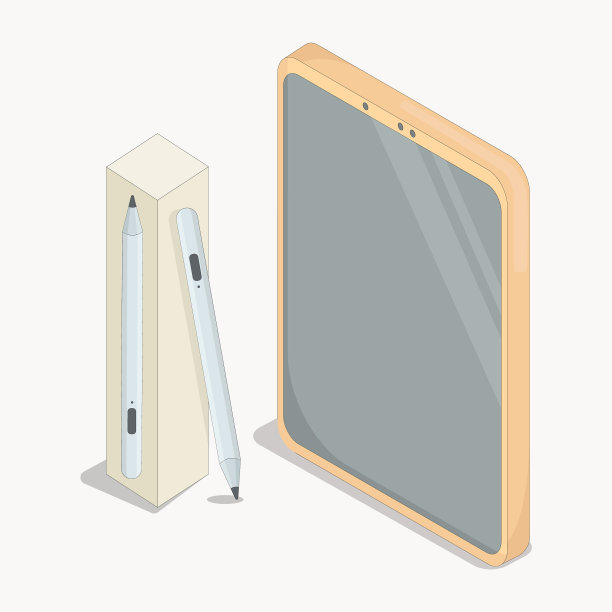 薄薄的橙色小平板上有一个银色的触控笔图片下载