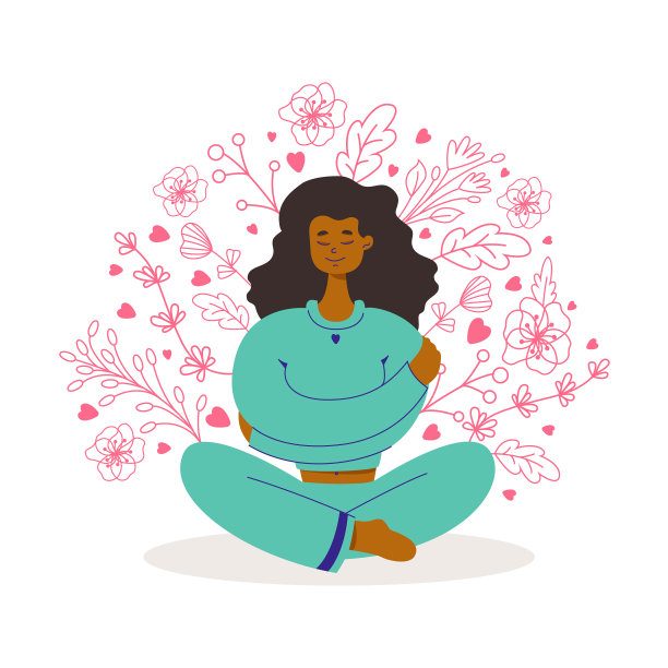 微笑的黑人妇女抱着自己坐着图片下载