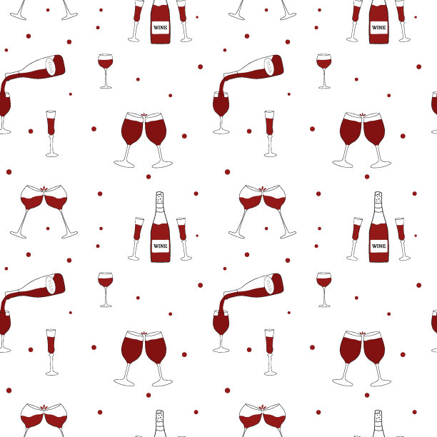 明亮的无缝图案涂鸦酒杯和瓶子，圆点。图片下载