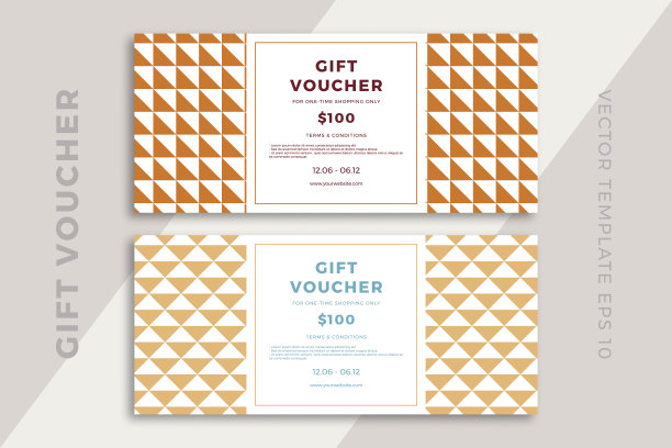现代折扣券或证书模板与艺术几何图案。潮流创意礼品卡模型。干净和简单的矢量编辑背景样本文本。EPS10图片下载