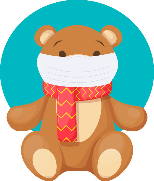 动物玩具熊戴着防护面具图片下载