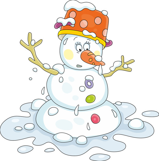 有趣的雪人在水坑里融化图片下载