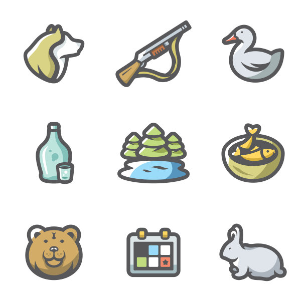 一套狩猎图标狗枪鸭图片下载