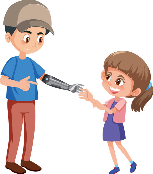 人类机器人手臂和一个女孩图片下载