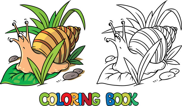 有趣的蜗牛孩子涂色书图片下载