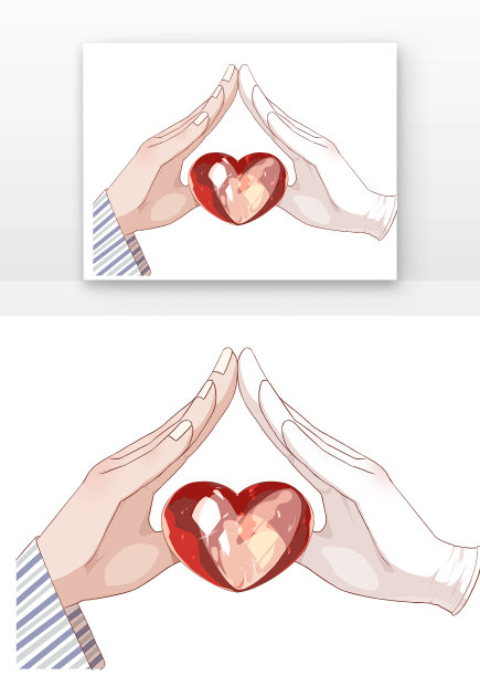 白色病人与医生结合爱心手印元素图片下载