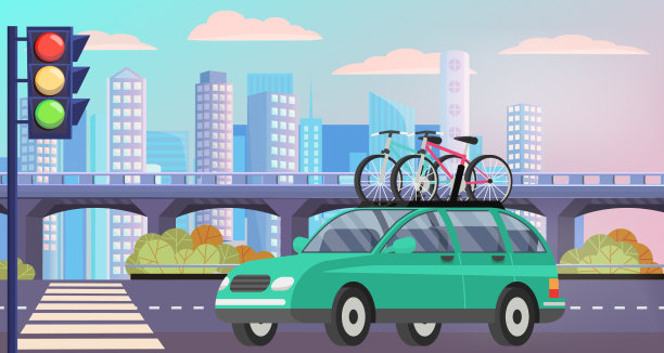 越野汽车与自行车的屋顶隔离图片下载