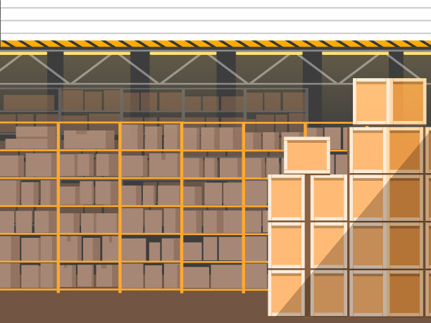 仓库内部，货架上有纸板箱图片下载