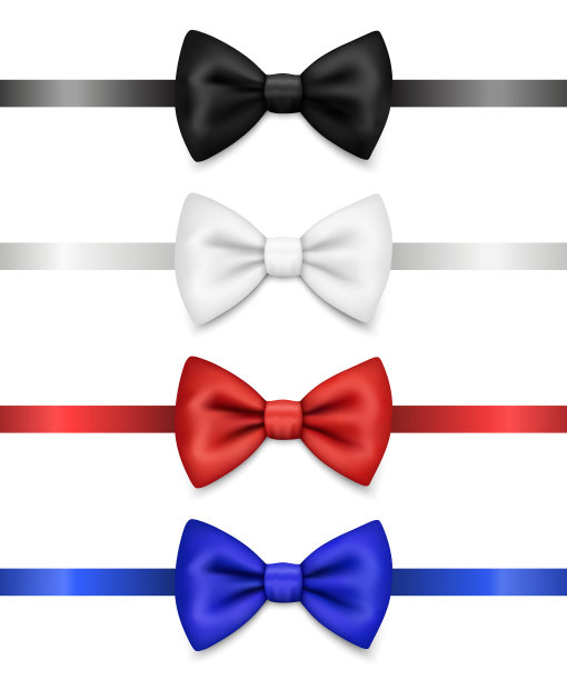 3d逼真的红蓝白黑蝴蝶结图片下载