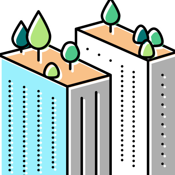 摩天大楼屋顶彩色图标上的园艺树图片下载