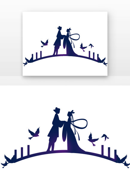 七夕牛郎织女相聚的剪影情人节图片下载
