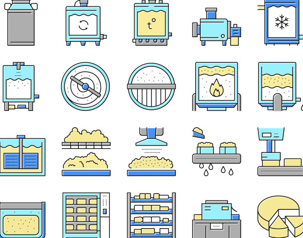 奶酪生产收集图标集图片下载