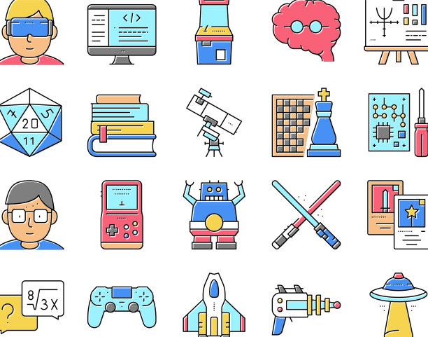 极客书呆子和玩家收集图标集图片下载