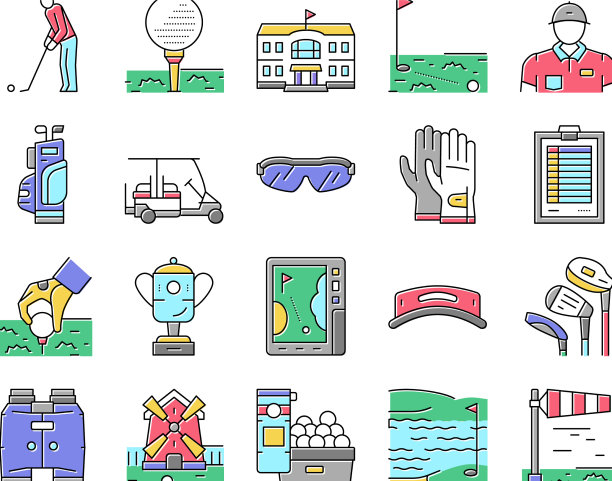 高尔夫运动游戏的操场图标设置图片下载