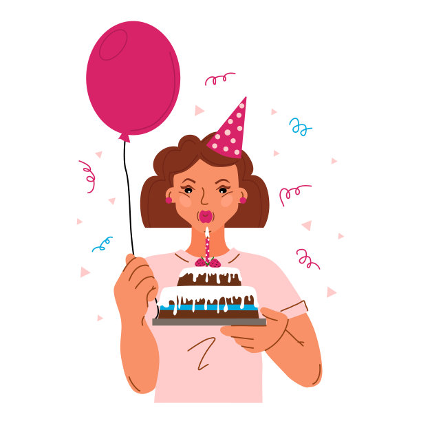 戴着帽子和蛋糕的年轻漂亮女人图片下载