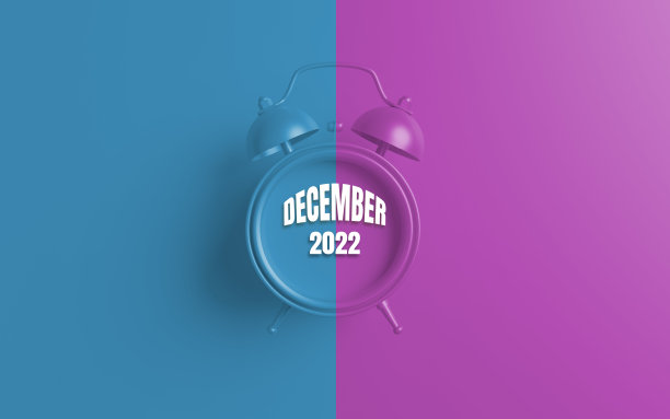 蓝色和紫色背景的2022年12月日历闹钟图片下载