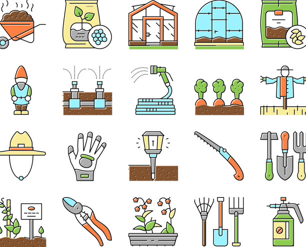 园艺设备收集图标集图片下载