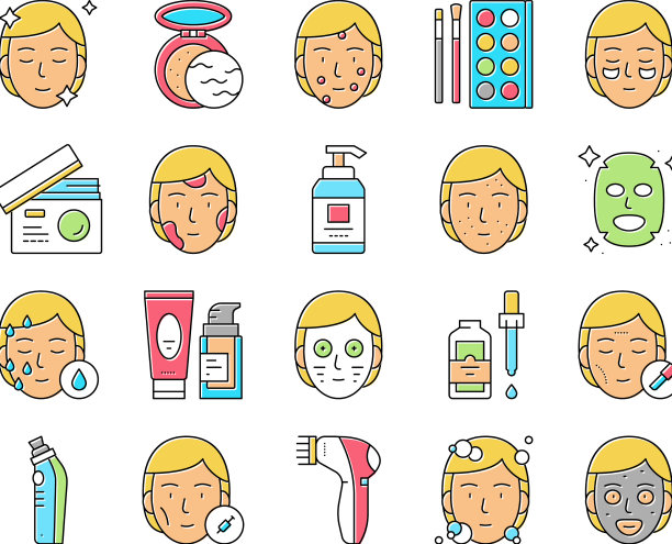 面部护肤治疗集图标集图片下载