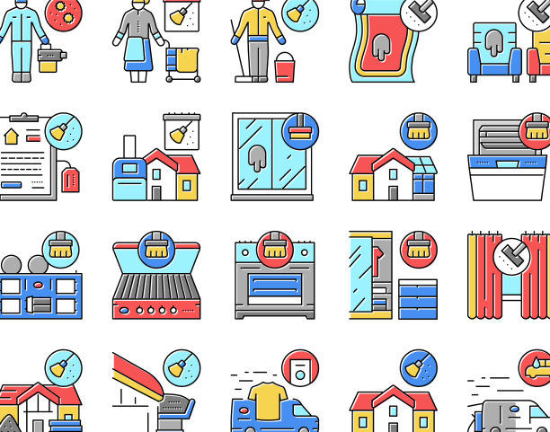 清洁建筑和设备图标设置图片下载