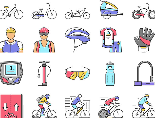 自行车运输和配件图标集图片下载